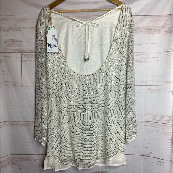 Show me your Mumu embellished sequin Iggy mini dress Frost nwt size small - Picture 4 of 13